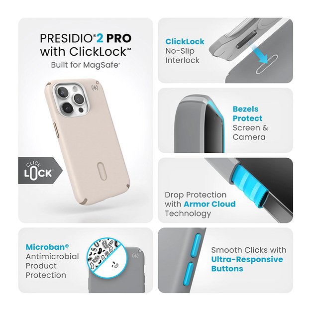 Speck Presidio2 Pro ClickLock & MagSafe – iPhone 15 Pro dėklas (balintas kaulas / „Heirloom Gold“ / Hazel Brown) 24