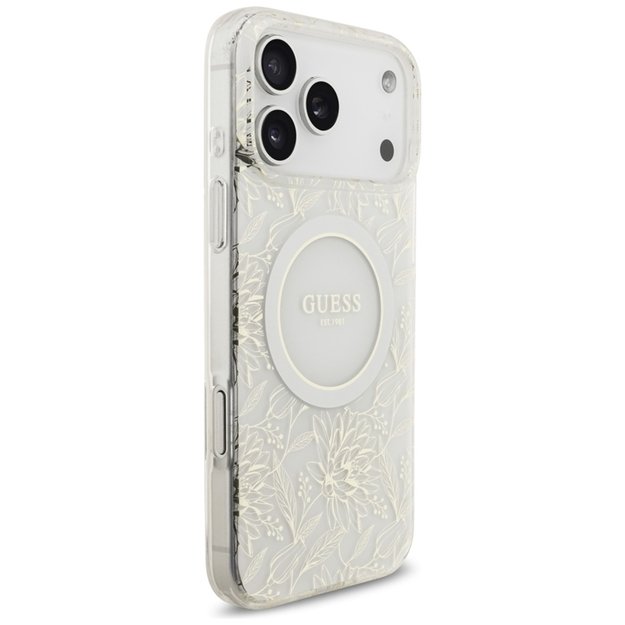 Guess IML Flowers Electro Pearl Strap MagSafe - Case iPhone 17 Pro Max (white)