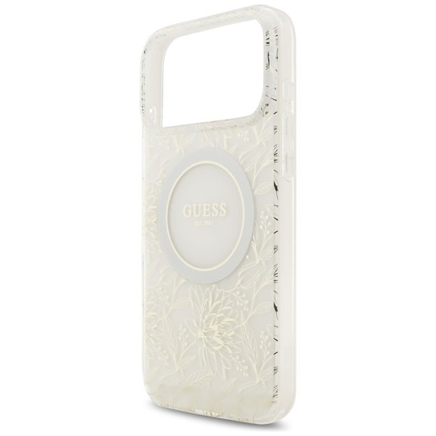 Guess IML Flowers Electro Pearl Strap MagSafe - Case iPhone 17 Pro Max (white)