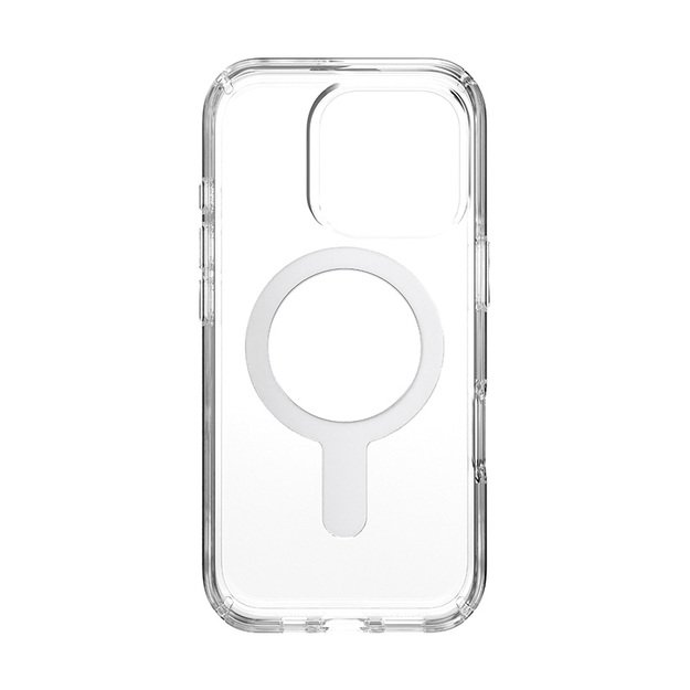 Speck Presidio Perfect-Clear ClickLock & MagSafe – dėklas, skirtas iPhone 16 Pro (skaidrus / chromo apdaila / ramus sidabras)