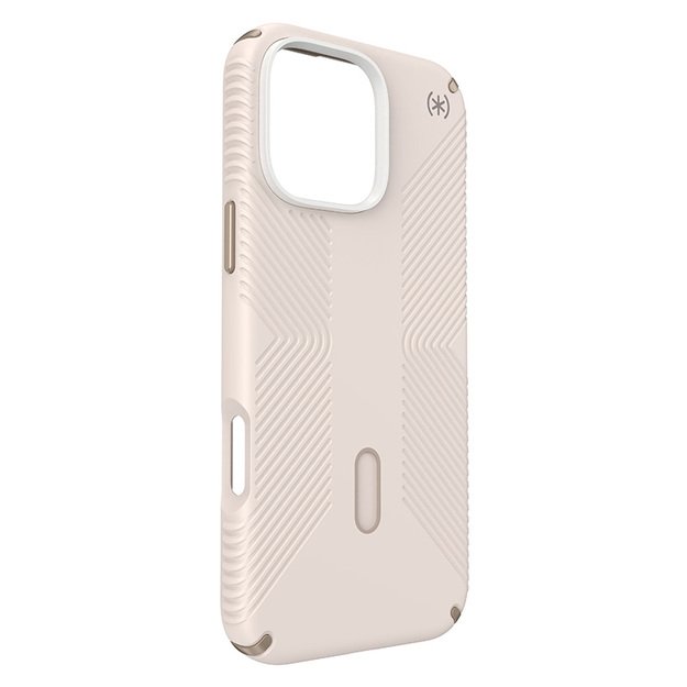 „Speck Presidio2 Grip ClickLock & MagSafe“ – dėklas, skirtas „iPhone 16 Pro Max“ (balintas kaulas / „Heirloom Gold“ / „Hazel Brown“)