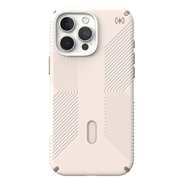 „Speck Presidio2 Grip ClickLock & MagSafe“ – dėklas, skirtas „iPhone 16 Pro Max“ (balintas kaulas / „Heirloom Gold“ / „Hazel Brown“)