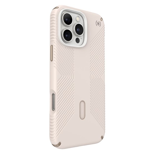 „Speck Presidio2 Grip ClickLock & MagSafe“ – dėklas, skirtas „iPhone 16 Pro Max“ (balintas kaulas / „Heirloom Gold“ / „Hazel Brown“)
