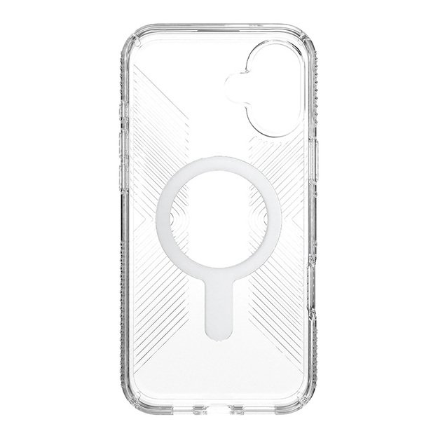 Speck Presidio Perfect-Clear Grip ClickLock & MagSafe – dėklas, skirtas iPhone 16 Plus (skaidrus / chromo apdaila / ramus sidabras)