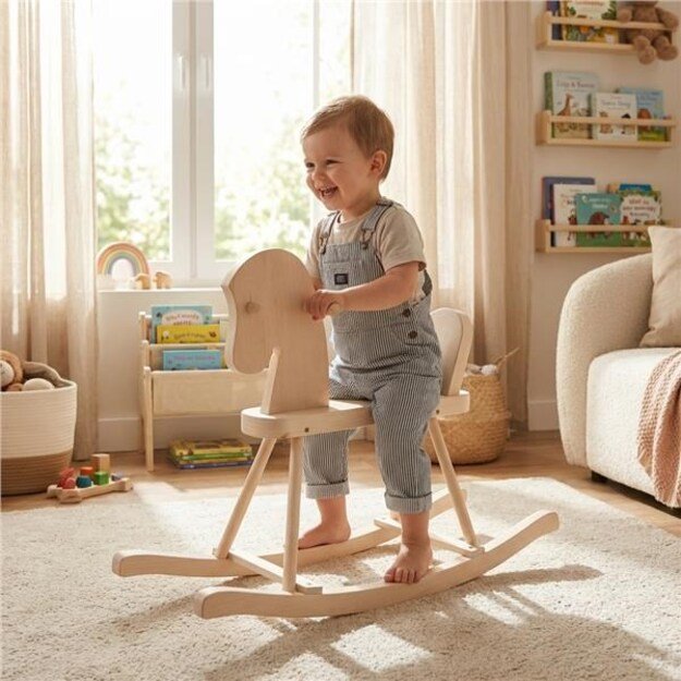 Wooden Rocking Horse for Children Baby Mix natural