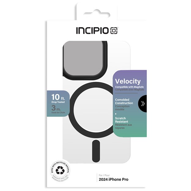 „Incipio Velocity MagSafe“ – „iPhone 16 Pro“ dėklas (skaidrus / juodas)