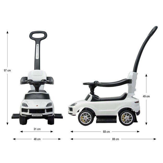 Milly Mally Porsche Cayenne white ride-on car with guide rod