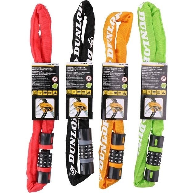 Dunlop - Bicycle Lock with Combination Chain (Red)