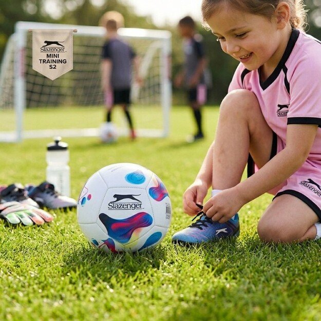 Slazenger - Mini Training Football for Kids 12 Panels Size 2 (White/Blue)