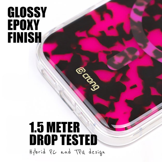 Crong Deluxe MAG Cover - iPhone 17 MagSafe Case (Pink Tortoise)