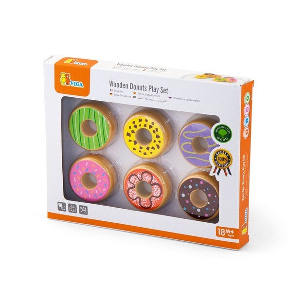 Vaikiškas medinis žaislas Viga, 6 medinių spurgų rinkinys 6