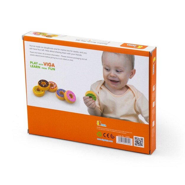 Vaikiškas medinis žaislas Viga, 6 medinių spurgų rinkinys 7