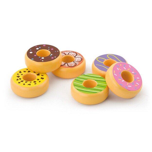 Vaikiškas medinis žaislas Viga, 6 medinių spurgų rinkinys 1