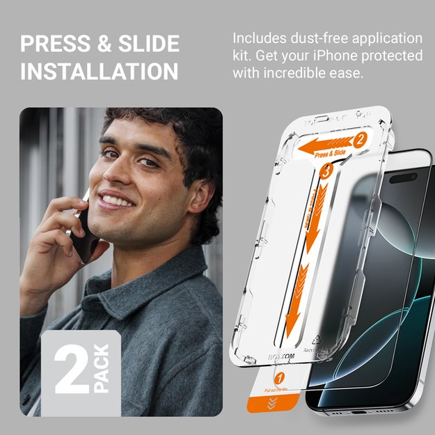 „Crong EasyShield 2-Pack“ – grūdintas stiklas, skirtas „iPhone 16 Pro“ (2 vnt.) 12