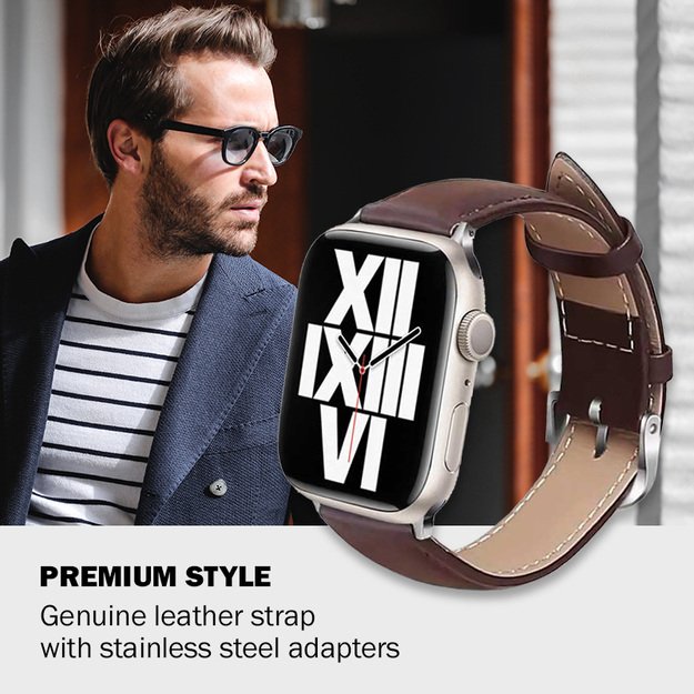Crong Noble Band – natūralios odos dirželis, skirtas Apple Watch 38/40/41mm (espresso) 16
