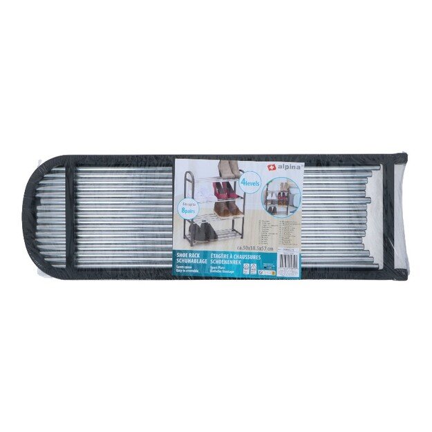 Alpina - Batų lentyna / Stovas 4 pakopų 50x18,5x57 cm (Sidabrinė / Juoda) 5