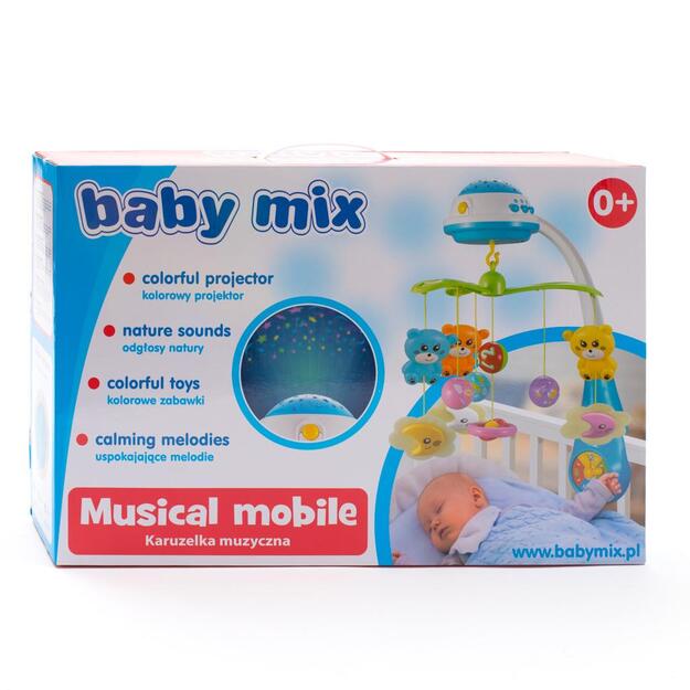 Karuselė virš lovytės su šviesos projektoriumi Baby Mix mint