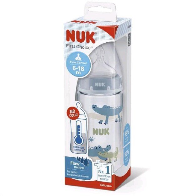 NUK FC+Temperature Control Baby Bottle 300 ml BOX-Flow Control Teat Blue