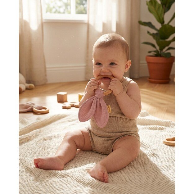 Kūdikio dantukas New Baby Ears rožinės spalvos