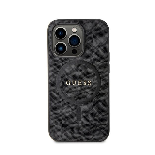 Guess Saffiano MagSafe – iPhone 15 Pro Max dėklas (juodas)