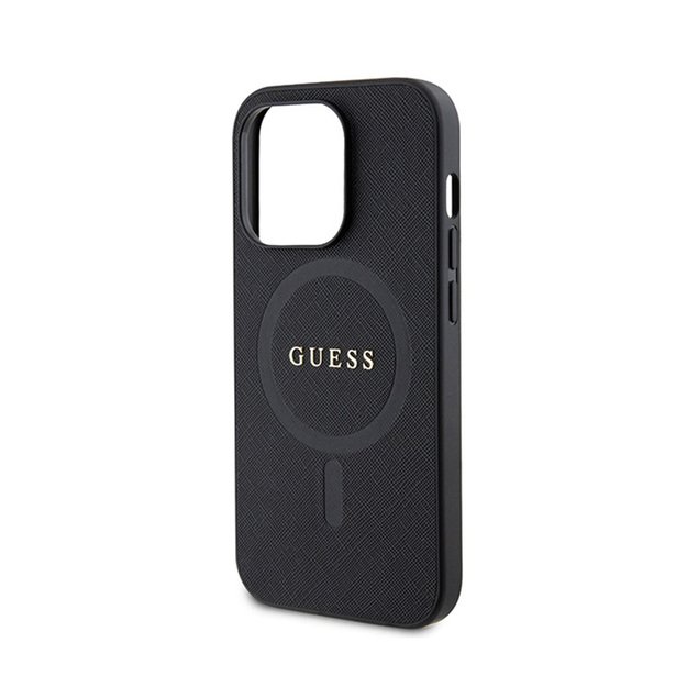 Guess Saffiano MagSafe – iPhone 15 Pro Max dėklas (juodas)