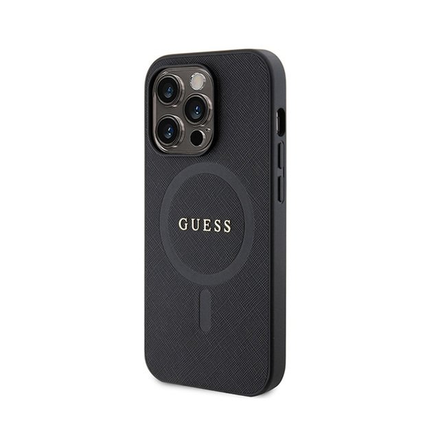 Guess Saffiano MagSafe – iPhone 15 Pro Max dėklas (juodas)