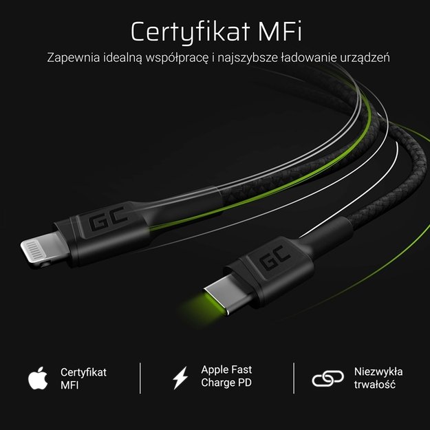 GC Power Stream USB-C laidas – žaibas 100 cm su maitinimo tiekimu („Apple MFi“ sertifikatas)