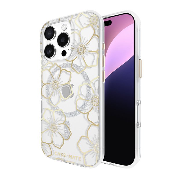 Case-Mate Floral Gems MagSafe – dėklas, skirtas iPhone 16 Pro (auksinis)