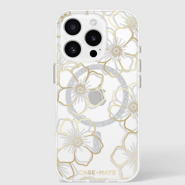 Case-Mate Floral Gems MagSafe – dėklas, skirtas iPhone 16 Pro (auksinis) 9