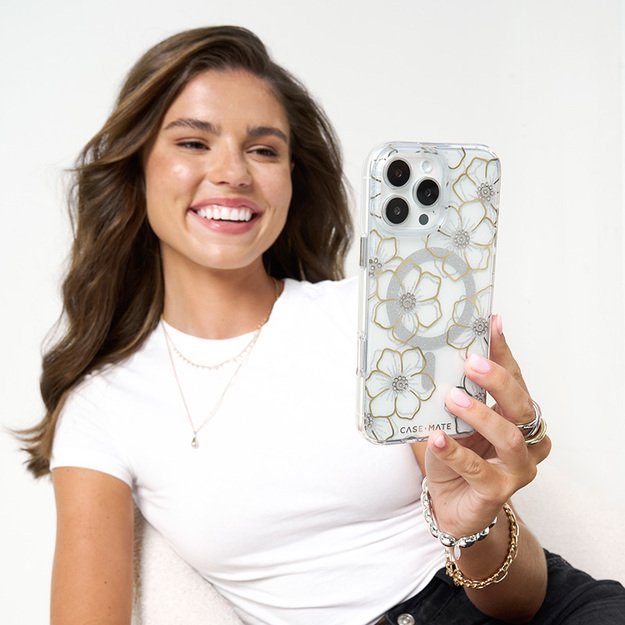 Case-Mate Floral Gems MagSafe – dėklas, skirtas iPhone 16 Pro (auksinis) 25