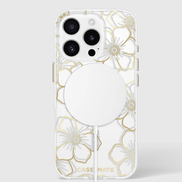 Case-Mate Floral Gems MagSafe – dėklas, skirtas iPhone 16 Pro (auksinis) 11