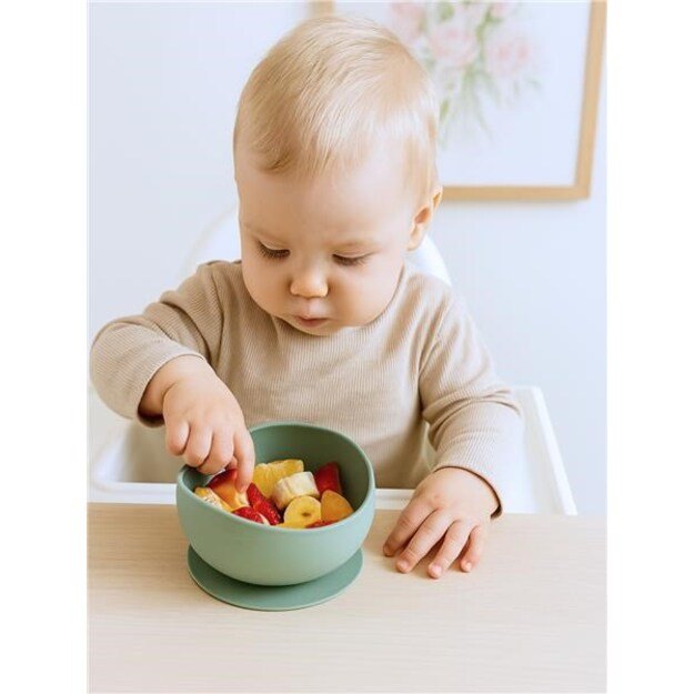 Kūdikių silikoninis dubuo su siurbtuku New Baby green