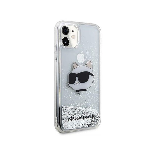 Karl Lagerfeld Liquid Glitter NFT Choupette Head – dėklas, skirtas iPhone 11 (sidabrinis)