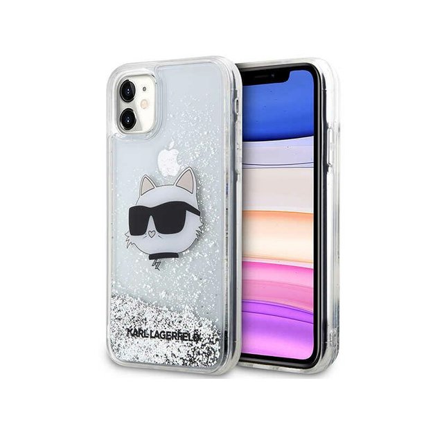 Karl Lagerfeld Liquid Glitter NFT Choupette Head – dėklas, skirtas iPhone 11 (sidabrinis)