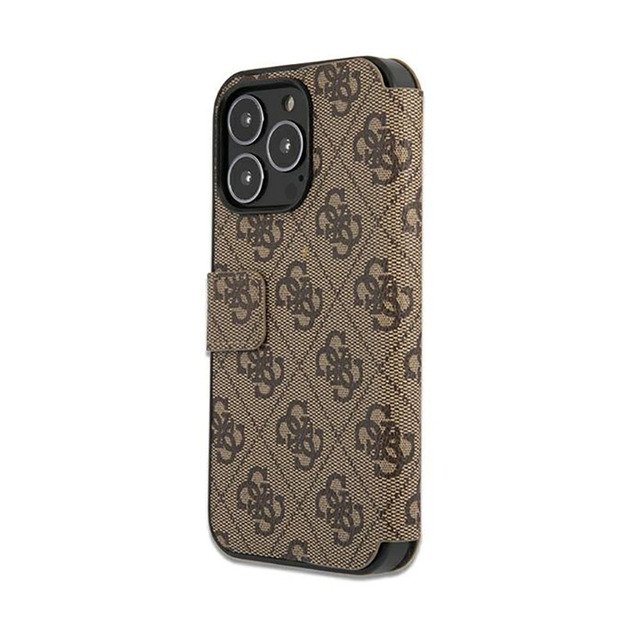 Guess Booktype 4G didelis metalinis logotipas – iPhone 13 Pro Max dėklas (rudas)