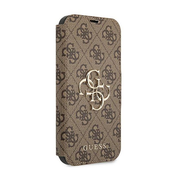 Guess Booktype 4G didelis metalinis logotipas – iPhone 13 Pro Max dėklas (rudas)