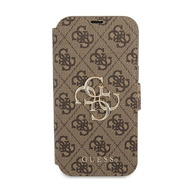 Guess Booktype 4G didelis metalinis logotipas – iPhone 13 Pro Max dėklas (rudas)