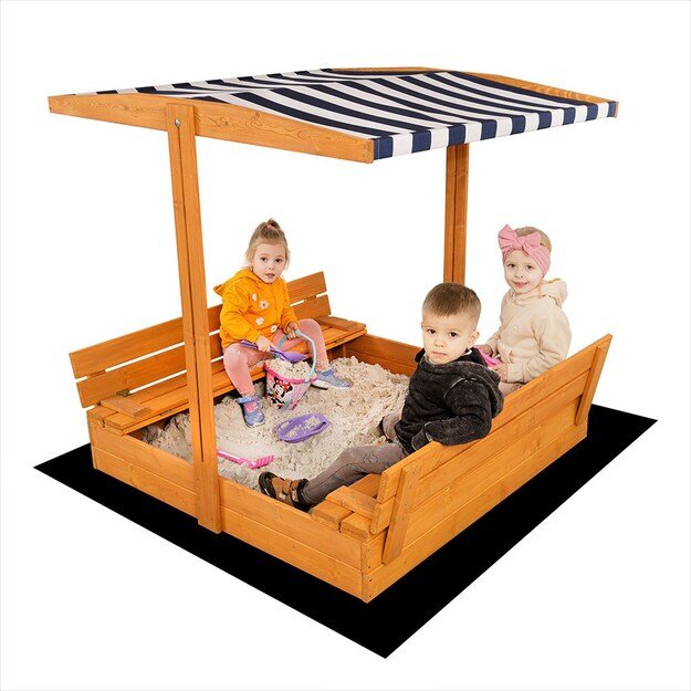 Vaikiška medinė uždaroma smėlio dėžė su suolais ir baldakimu Baby Mix 120x120 cm