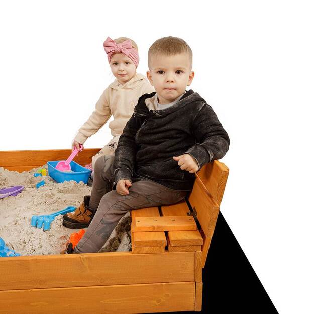Vaikiška medinė uždaroma smėlio dėžė su suolais ir baldakimu Baby Mix 120x120 cm