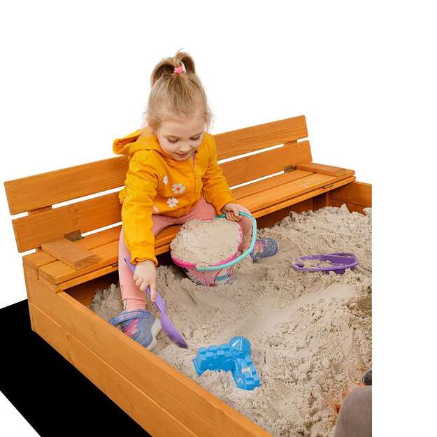 Vaikiška medinė uždaroma smėlio dėžė su suolais ir baldakimu Baby Mix 120x120 cm