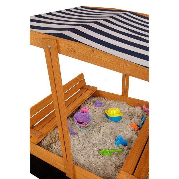 Vaikiška medinė uždaroma smėlio dėžė su suolais ir baldakimu Baby Mix 120x120 cm