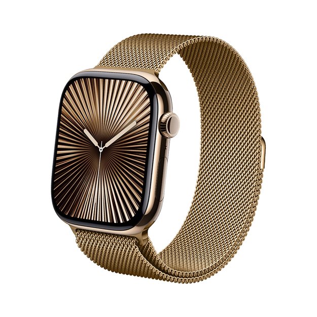 Crong Milano Steel – nerūdijančio plieno dirželis, skirtas Apple Watch 44/45/46/49 mm (auksinis)