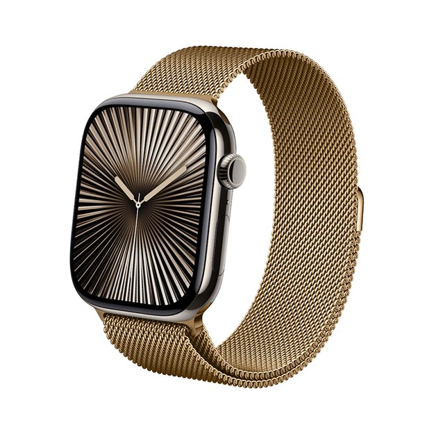 Crong Milano Steel – nerūdijančio plieno dirželis, skirtas Apple Watch 44/45/46/49 mm (auksinis)