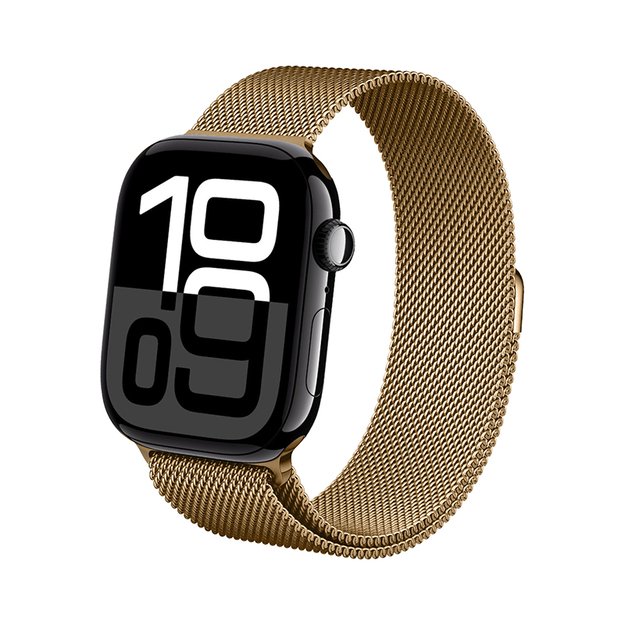 Crong Milano Steel – nerūdijančio plieno dirželis, skirtas Apple Watch 44/45/46/49 mm (auksinis)