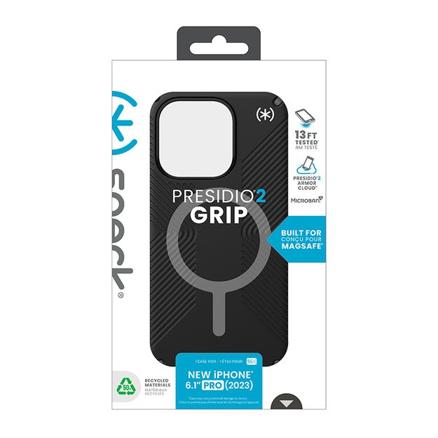Speck Presidio2 Grip Magsafe – dėklas, skirtas iPhone 15 Pro (juodas / šiferio pilkas / baltas) 24