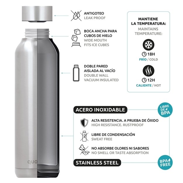 Quokka Solid – nerūdijančio plieno termo butelis 510 ml (mėlynas hibiscus)
