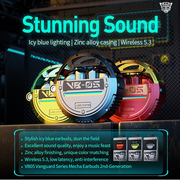 WEKOME VB05 Vanguard serija – belaidės Bluetooth V5.3 TWS ausinės su įkrovimo dėklu (raudonas) 2