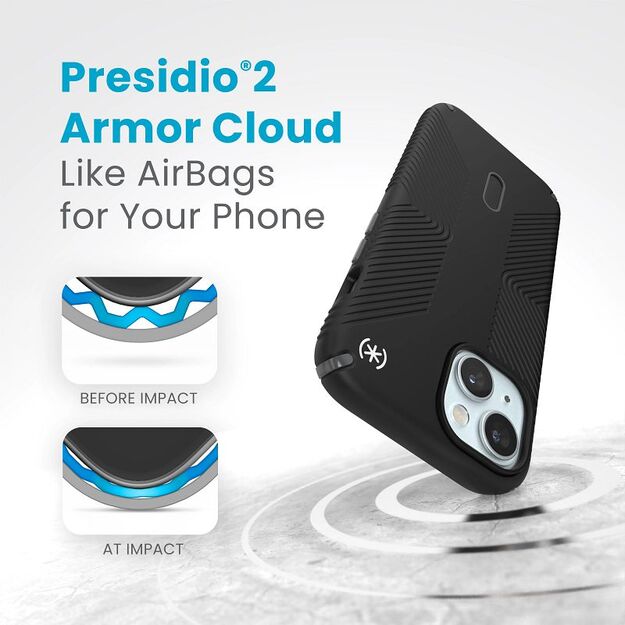 Speck Presidio2 Grip ClickLock & MagSafe – dėklas iPhone 16e / iPhone 15 / iPhone 14 / iPhone 13 (juodas)