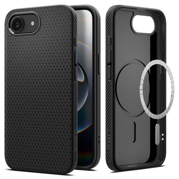 „Spigen Liquid Air Mag MagSafe“ dėklas, skirtas „iPhone 16e“ (matinis juodas) 15