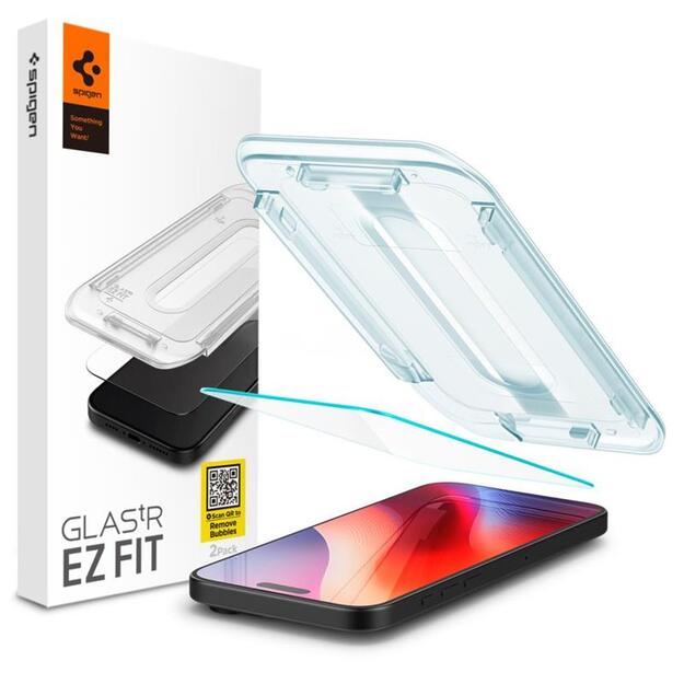 „Spigen GLAS.TR EZ FIT Privacy“ grūdintas stiklas su privatumo filtru, skirtas „iPhone 16 Pro“.